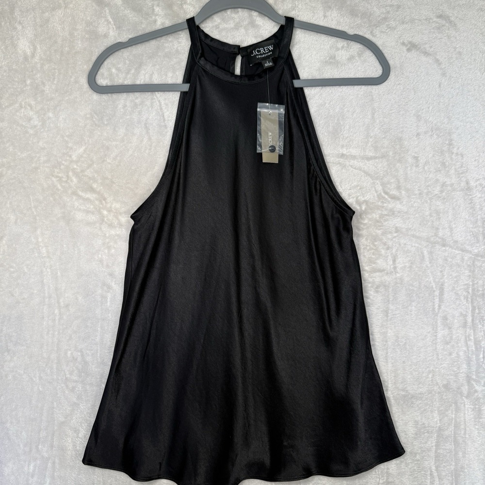 J.Crew Collection Black Satin Halter Top  Womens Size S preppy formal‎ New